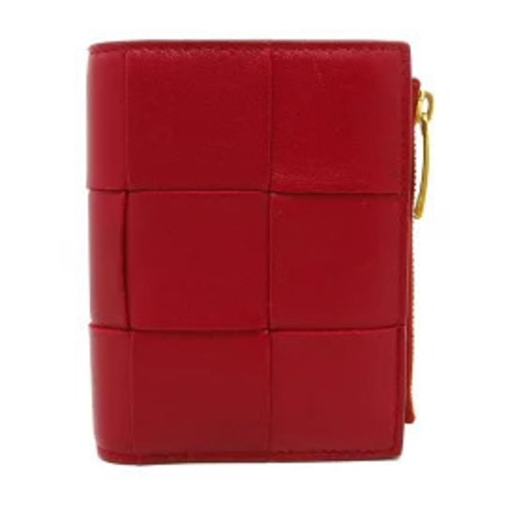 BOTTEGA VENETA Maxi Intrecciato Bi fold Wallet Red Leather